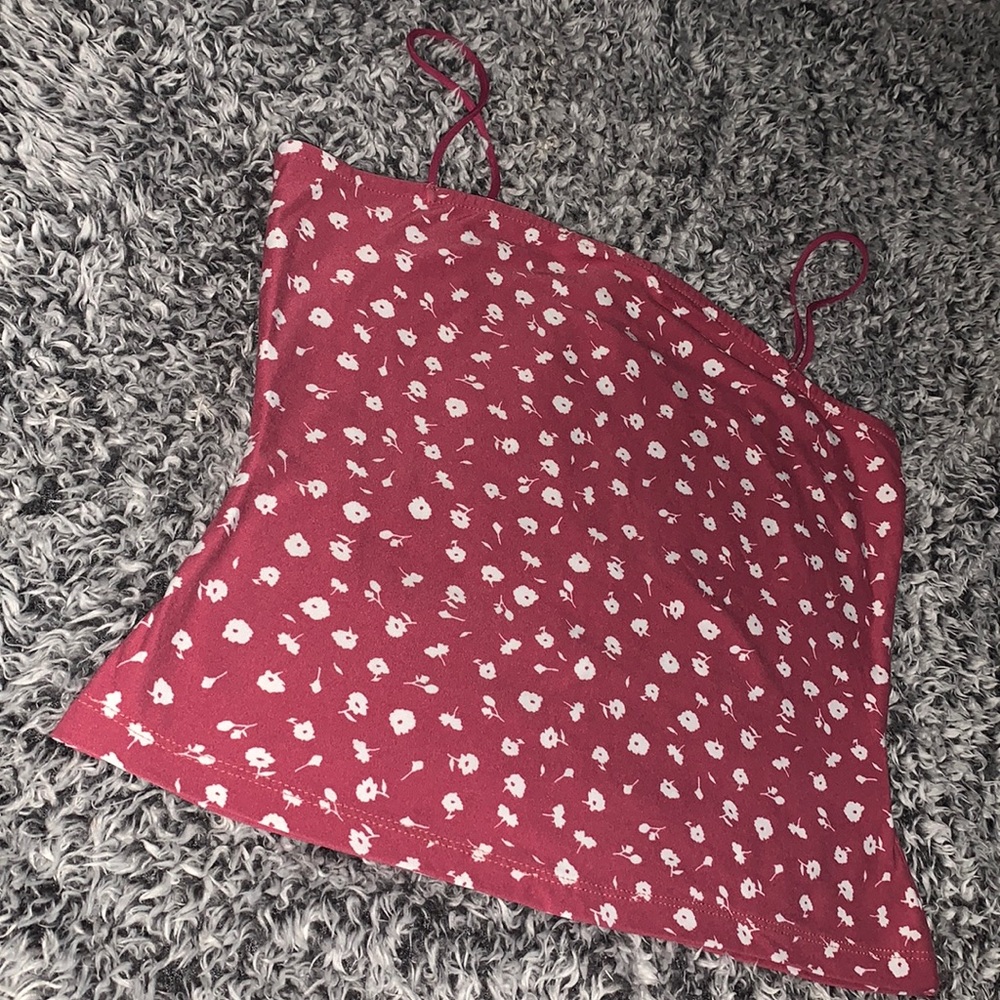Dark pink shirt w/ white flowers